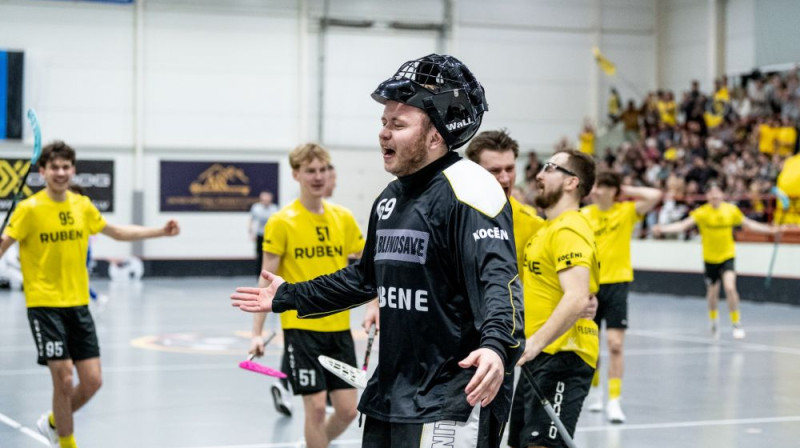 Roberts Trepšs un "Rubene" šajā sezonā play-off turpina bez zaudējumiem, foto: Jānis Lārmanis, Floorball.lv