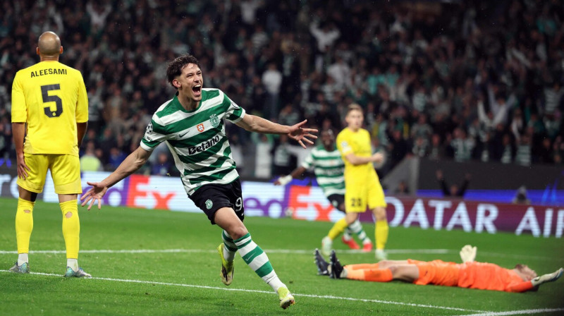 Lisabonas "Sporting" futbolists Rafaels Nels pēc vārtu guvuma papildlaikā pret Būdē. Foto: Patricia de Melo Moreira/AFP/Scanpix