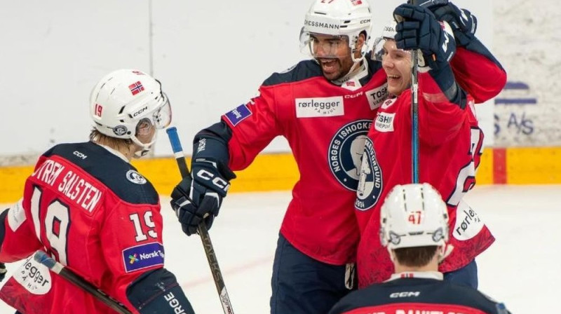 Norvēģijas izlases hokejisti Foto: Norges Ishockeyforbund