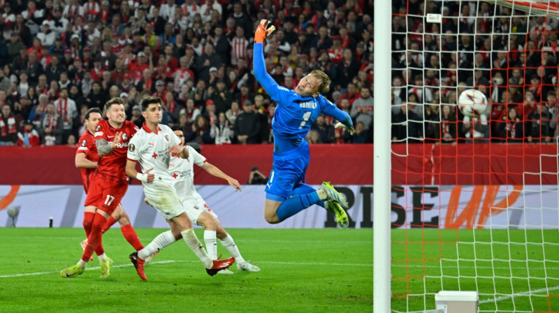 Freiburgas vārtu guvums UEFA Eiropas līgas pusfinālā pret Bragu. Foto: Ulrich Hufnagel/Witters/Scanpix
