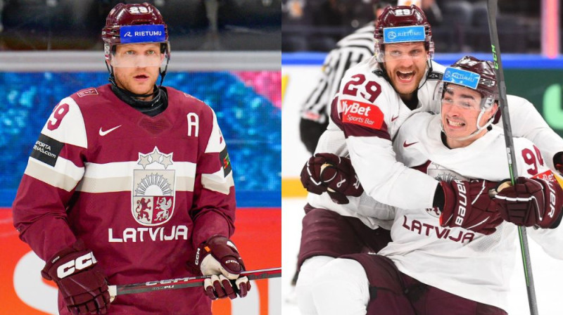 Ralfs Freibergs un Kristiāns Rubīns. Foto: Ansis Ancovs/LHF, IIHF