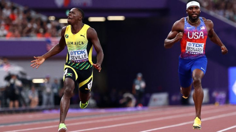 Tokijas pasaules čempionāta 100 metru sprinta uzvarētājs Oblīks Sevils no Jamaikas. Foto: Reuters/Scanpix