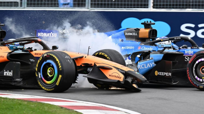 Oskara Piastri sadursme ar Aleksu Albonu. Foto: Motorsport.com
