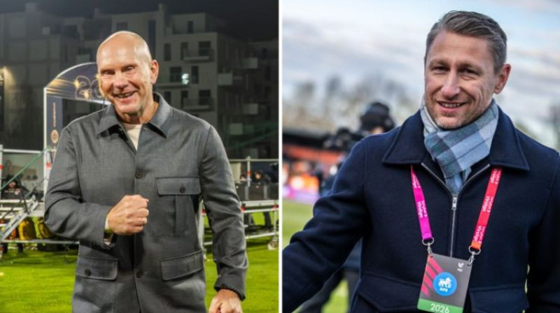 "Riga" ģenerāldirektors Aleksandrs Proņins un RFS sporta direktors Aleksandrs Usovs. Foto: Riga FC, Sanita Sparāne/RFS