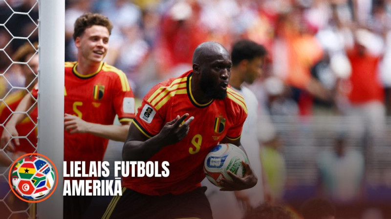 Beļģijas izlases uzbrucējs Romelu Lukaku ar komandas biedriem svin Beļģijas pirmos vārtus spēlē pret Ēģipti. Foto: REUTERS/Agustin Marcarian/Scanpix