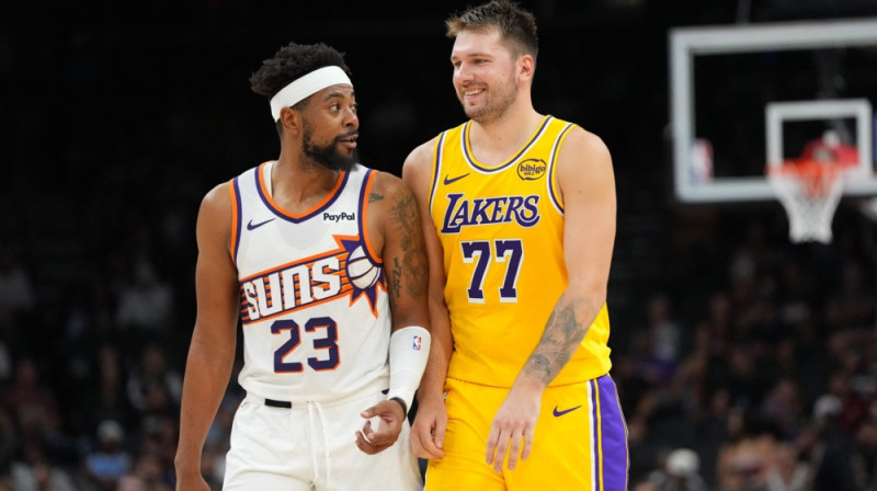 Džordans Gudvins un Luka Dončičs. Foto: AFP/Scanpix