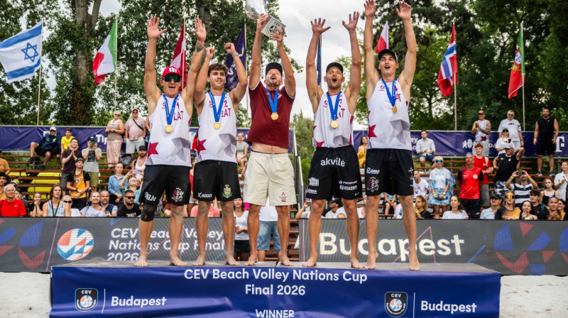 Latvijas vīriešu izlase - Nāciju kausa čempioni. Foto: CEV