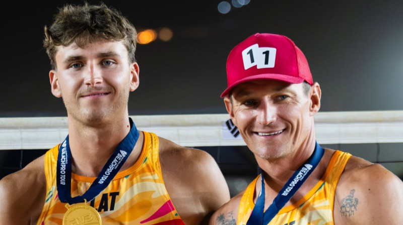 Kristians Fokerots un Mārtiņš Pļaviņš. Foto: @plavins_martins / Beach Volleyball World