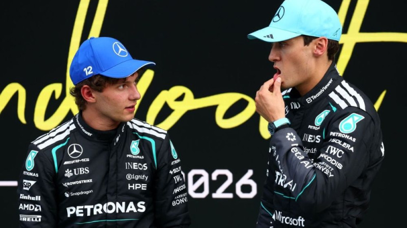 Kimi Antonelli un Džordžs Rasels. Foto: Motorsport.com