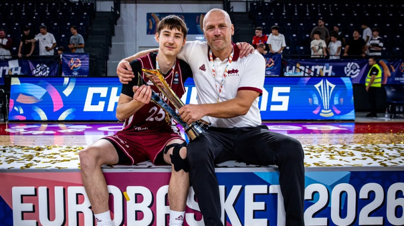 Mārtiņš Rasnačs un Sandis Poga 2026. gada 15. augustā. Foto: FIBA