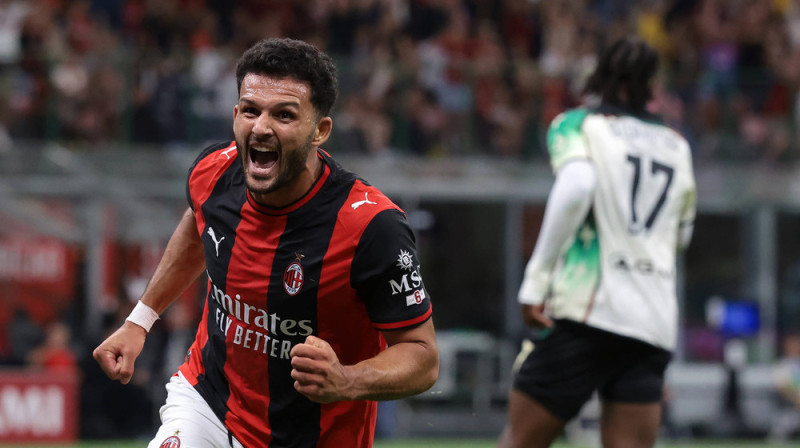 AC "Milan" uzbrucējs Gonsalu Ramošs gūst pirmos vārtus jaunajā komandā. Foto: IMAGO/Jonathan Moscrop/Scanpix