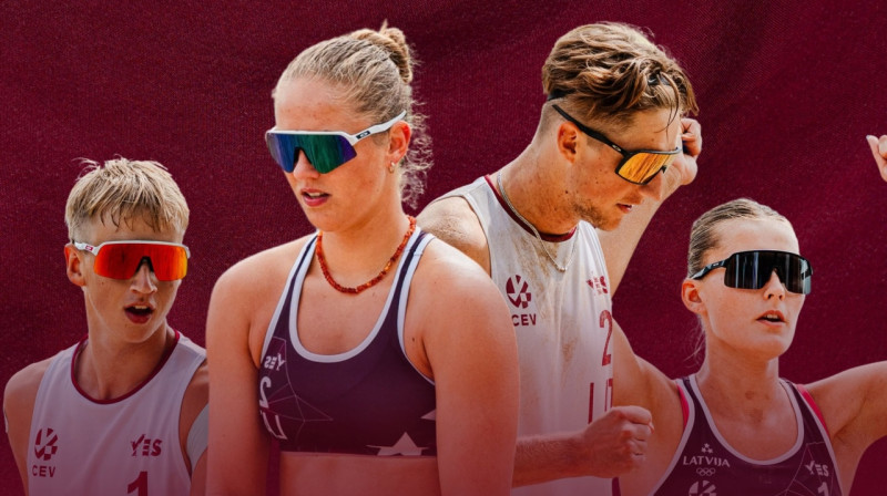 U20 Latvijas izlase - Ralfs Andrejevs, Estere Zaķīte, Gustavs Druska, Līva Ēbere. Foto: Beachvolleylv