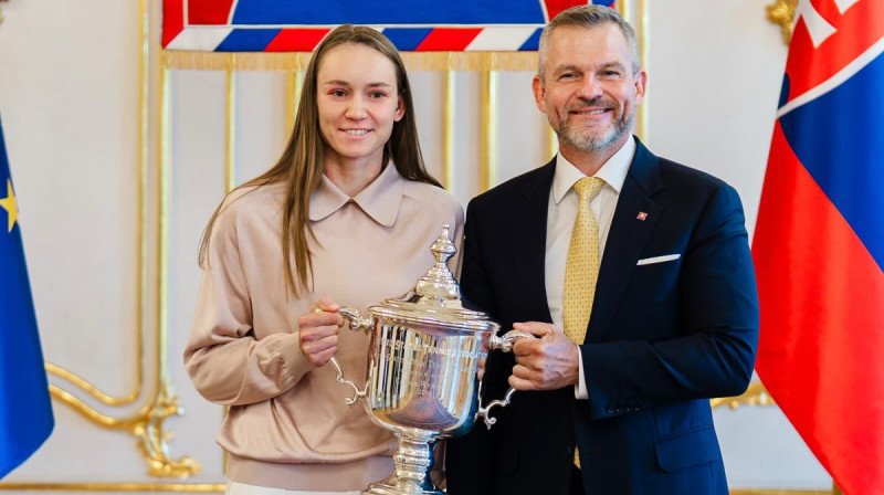 Jeļena Ribakina un Peters Pellegrīni. Foto: @prezidentskypalac.official