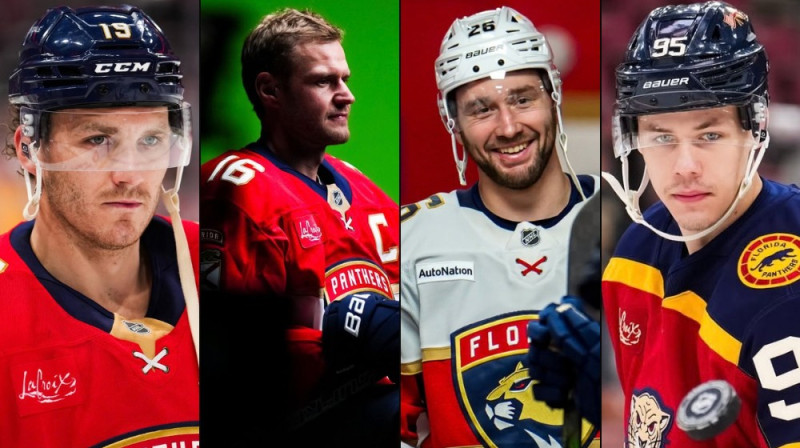 Metjū Tkačaks, Aleksandrs Barkovs, Uvis Balinskis, Sandis Vilmanis. Foto: Florida Panthers