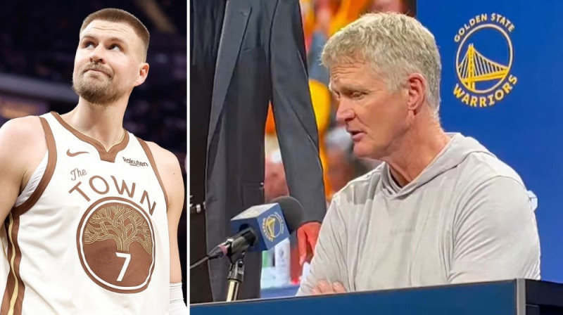 Kristaps Porziņģis un Stīvs Kers. Foto: Golden State Warriors