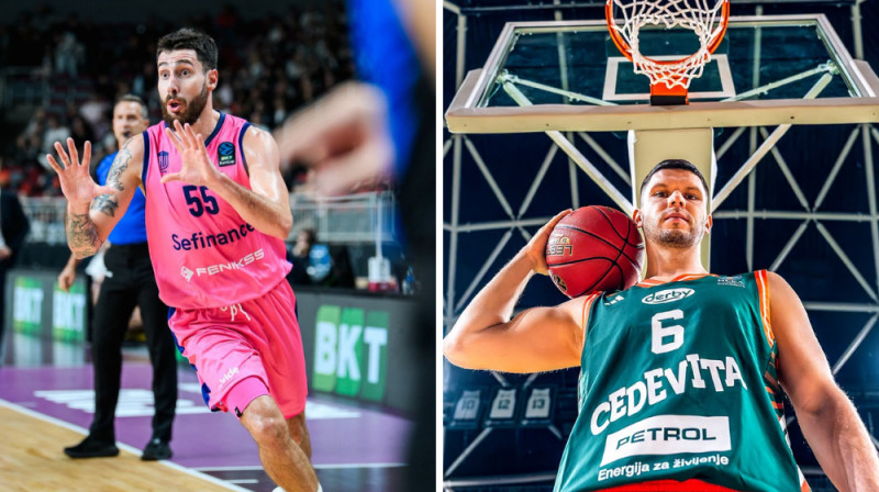 Ivans Tkačenko. Foto: Rīgas Zeļļi; Rihards Lomažs. Foto: Cedevita Olimpija Ljubljana﻿