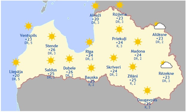 Laika prognoze šodienai - 23. jūnijam, Jāņu naktī Latvijā lietus nav gaidāms